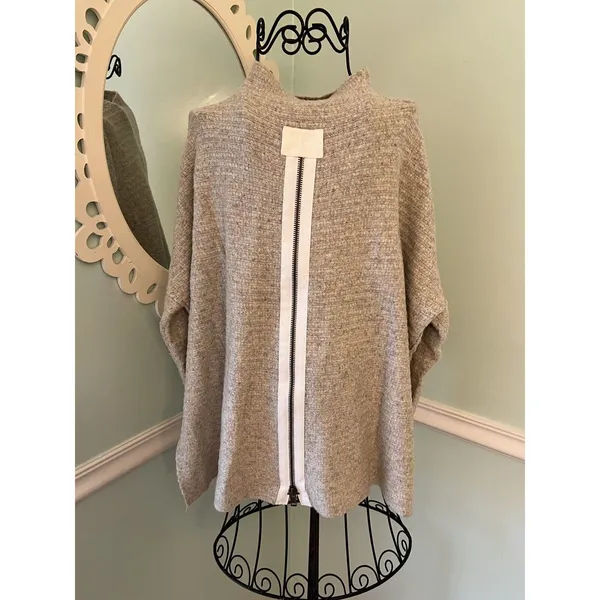 Free People‎ Cream Arctic Fox Mock Neck Zip Back Oversized Wool Blend Sweater S - Image 8