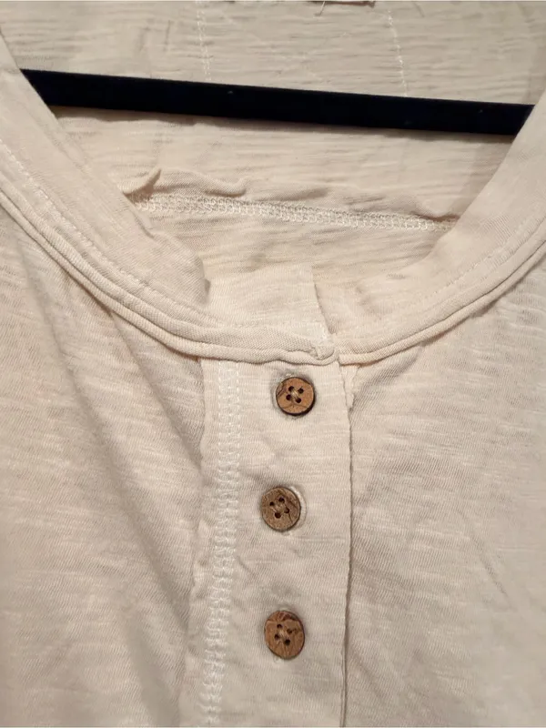 NWT Free People We The Free Size S Sleeveless Henley Tank Top Cream Raw Hem Boho - Image 3