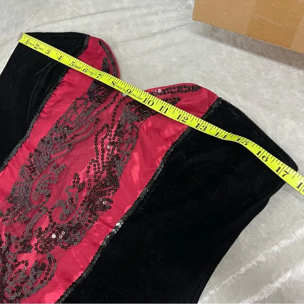 Spirit Halloween adult womens L costume sequin mesh maxi dress black & red gown - Image 12