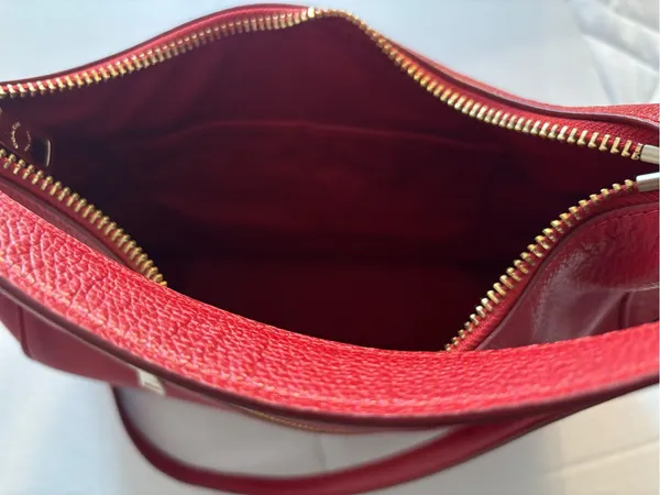 Big Red Coach In Pebble Leather Hobo with Gold Hardware - Image 14