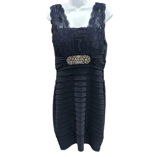 Betsy & Adam Navy Blue‎ Lace Bodycon Cocktail Dress Size 12 - Image 2