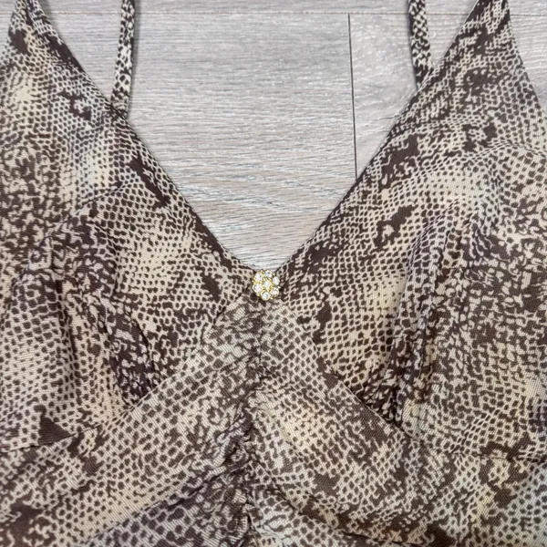Express Vintage Y2K Brown Snakeskin Mesh Ruched Camisole Top Womens Medium 2007‎ - Image 3