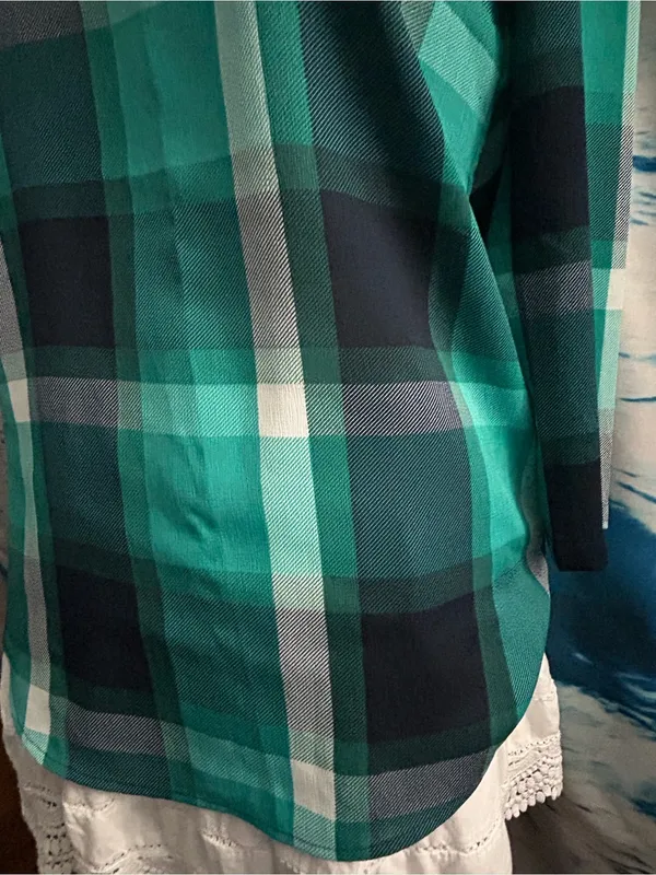 Van Heusen Women’s Green Plaid Long Sleeve Tunic Blouse SZ XXS - Image 4