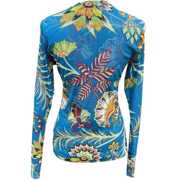 Petit Pois Viviana G Mesh Top Size L Sheer Exotic Flowers Peacock Artsy Boho - Image 3