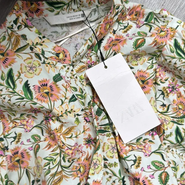 2025 ZARA PRINTED POPLIN Floral Belted Dress - Image 3