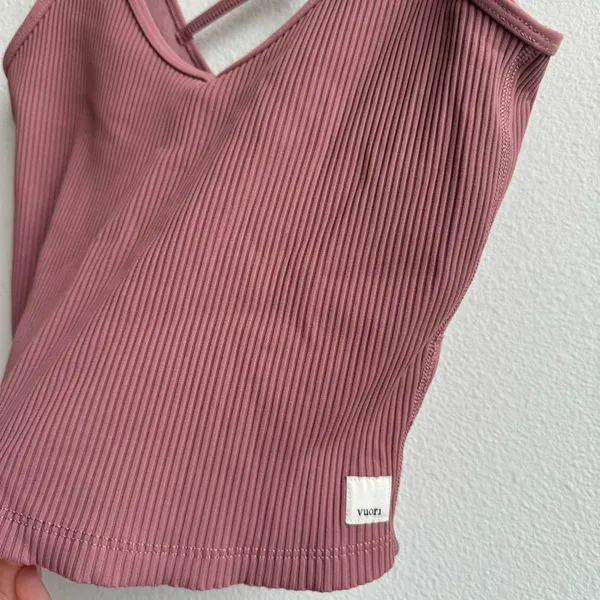 Vuori Rib Crop Top Pink Marsala Athletic Workout Gym Tank Strappy Size Small - Image 2