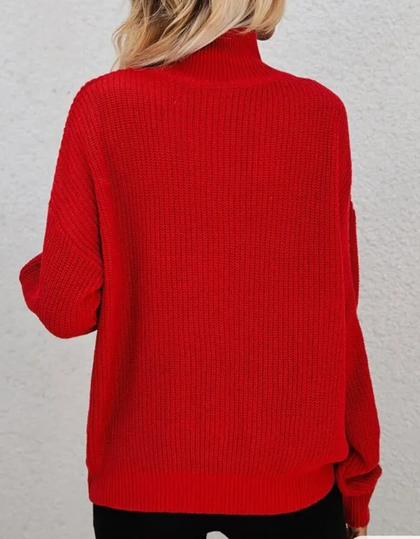 SheIn Red Funnel Neck Drop Shoulder Sweater - Image 2