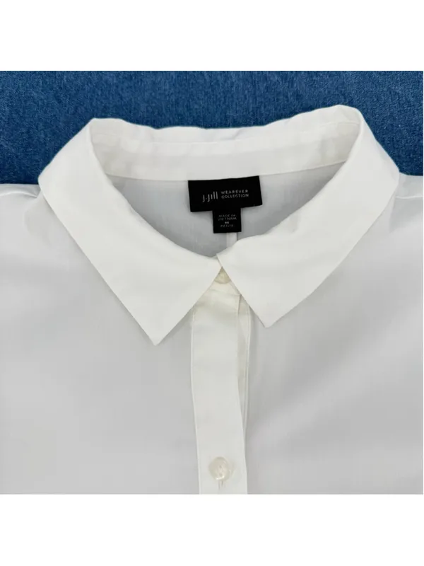 J Jill White Blouse Off Center Sash Tied Waist Preppy Office Siren Chic Polished - Image 4