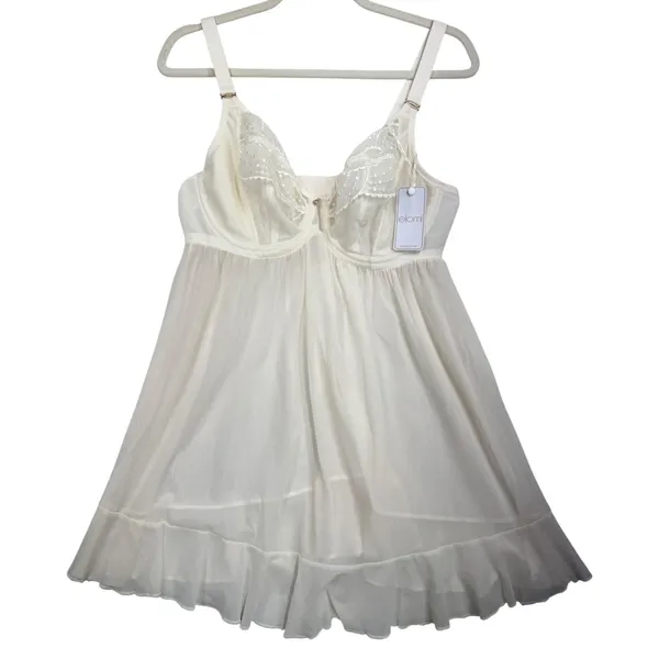 Elomi 36DDD Priya Babydoll Chemise Lace Mesh Ruffle Crystal Ivory EL4551VAA - Image 2