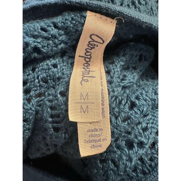 Aeropostale Crochet Sweater Womens Medium Blue VNeck Angora Blend Y2K Vintage - Image 4