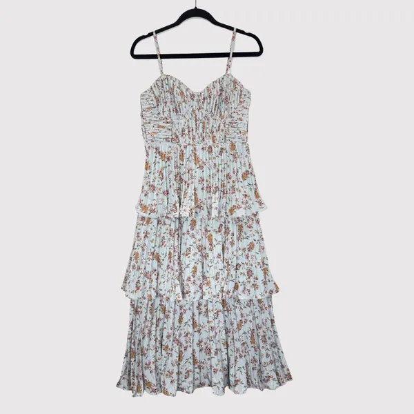 NWT Lulus Dress Blue Midi Floral Bustier Layered Underwired Slip Boho Medium - Image 2
