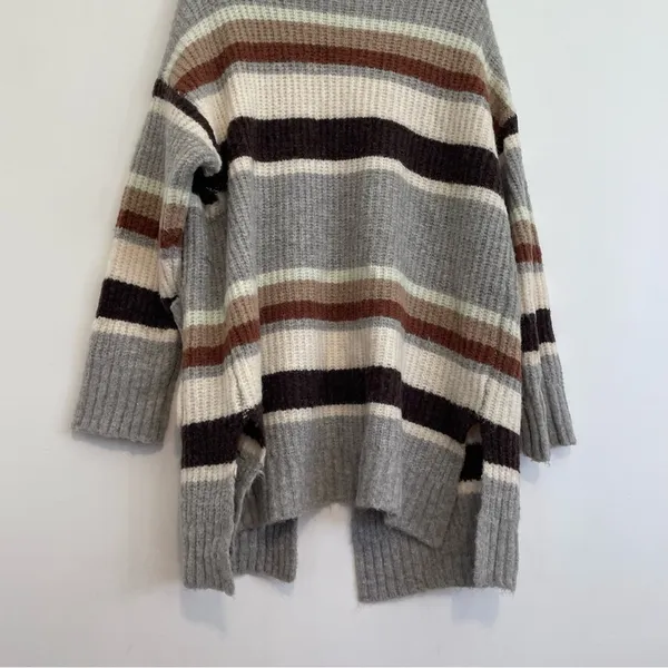 A NEW DAY Striped Open Front Cardigan Gray Cream Tan Brown Long Heavy Sweater M - Image 15