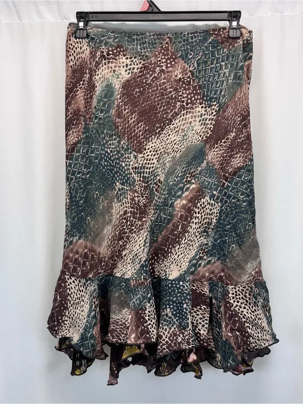 Reversible Floral Animal Midi Skirt 32” L Green Brown Fall Boho Indie Academia - Image 3