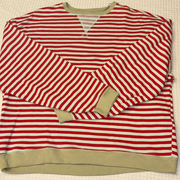 NEW! We The Classic Striped Oversized Crewneck Sweatshirt LARGE Red - Image 2