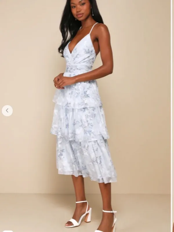 LULU's Floral Sexy Flowy Prom Wedding Chic Tiered Ruffles Corset Back Midi - Image 2