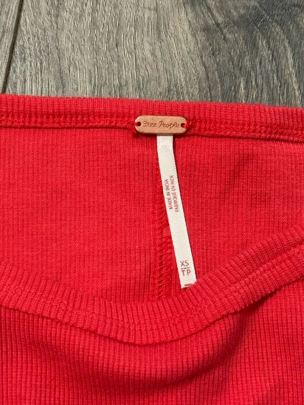 Free People Red Long Sleeve Top with white accents - Image 3