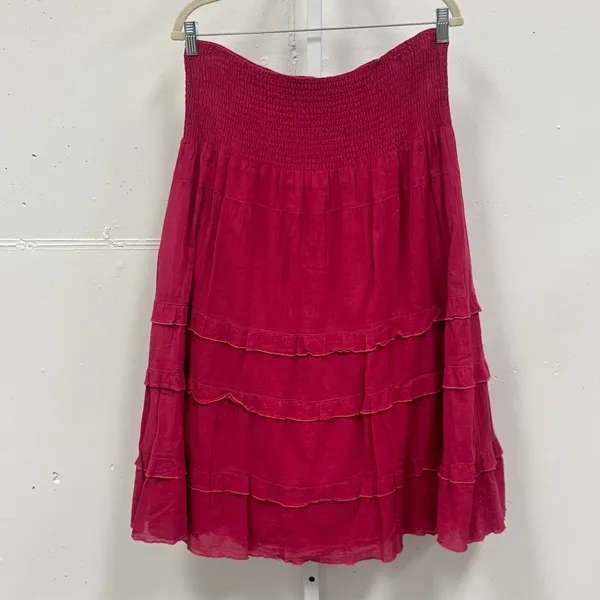 Cabi Raspberry Pink Tiered Cotton Midi Skirt Smocked Waist Boho Medium‎ Picnic - Image 2