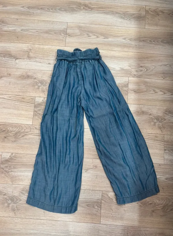 Sneak Peek Chambray Paperbag Wide Leg Pants Blue - Image 2