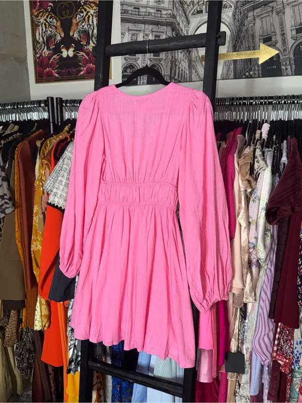 Mika & Gala Carnivale Pink Balloon Sleeve Ruffle Mini Dress Womens XS New NWT - Image 13