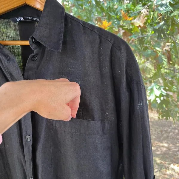 Zara Women's Black 100% Linen Oversized Button Down Shirt Size XS - Image 3