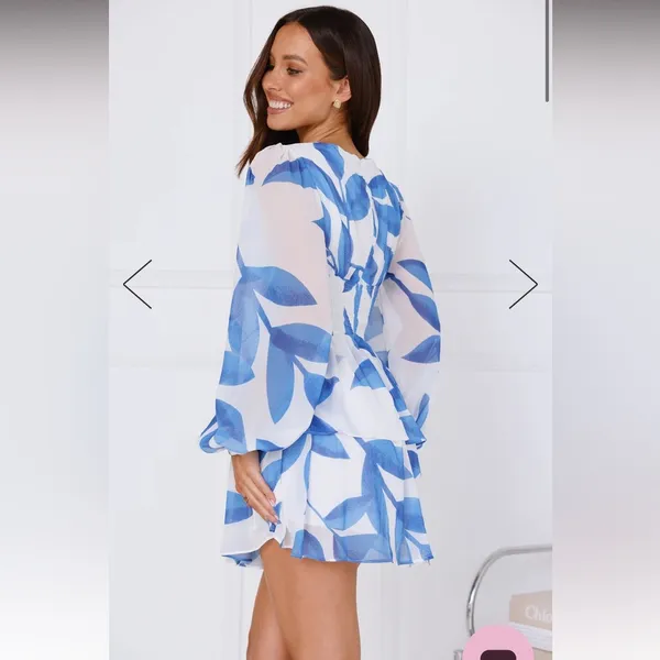Hello Molly DREAMY DESTINATIONS LONG SLEEVE MINI DRESS BLUE size large - Image 4