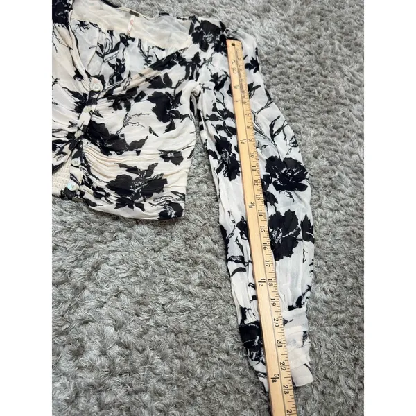 Free People Women’s Floral Ruched Crop Top Boho Cottagecore Fairycore Blouse XS - Image 15