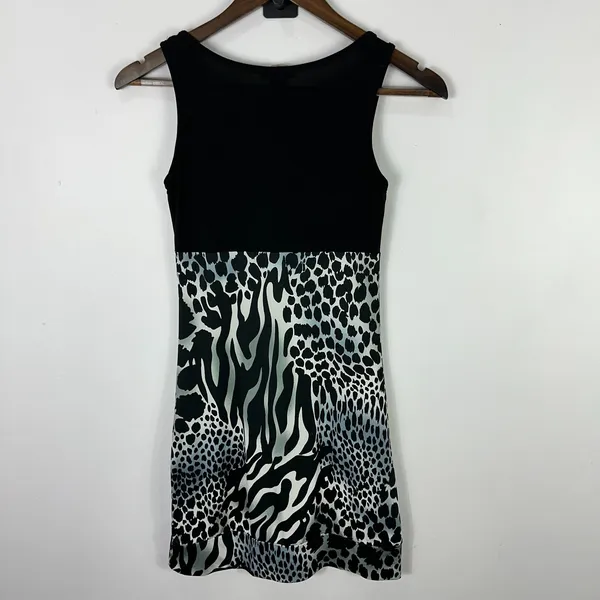 Body‎ Central Mini Dress Women S Sleeveless Black White Animal Print Y2K Party - Image 5