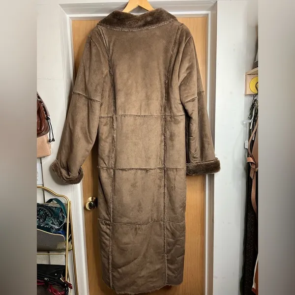 Anna Lipsa Brown Faux Suede Coat-Faux Fur Collar&Cuffs.Size:Large (fits like M) - Image 3