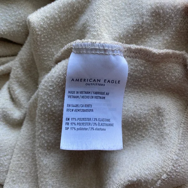 American Eagle Relaxed Coastal Clean Soft Sexy Plush V-Neck T-Shirt Small Cream - Image 5