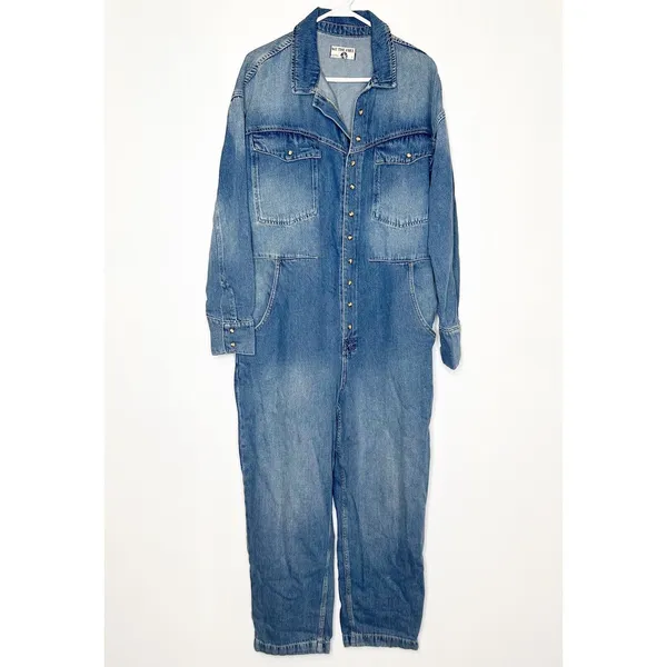 NWT Free People X Cares FP Townes Denim Jumpsuit Coverall High Noon Women's L - Image 2