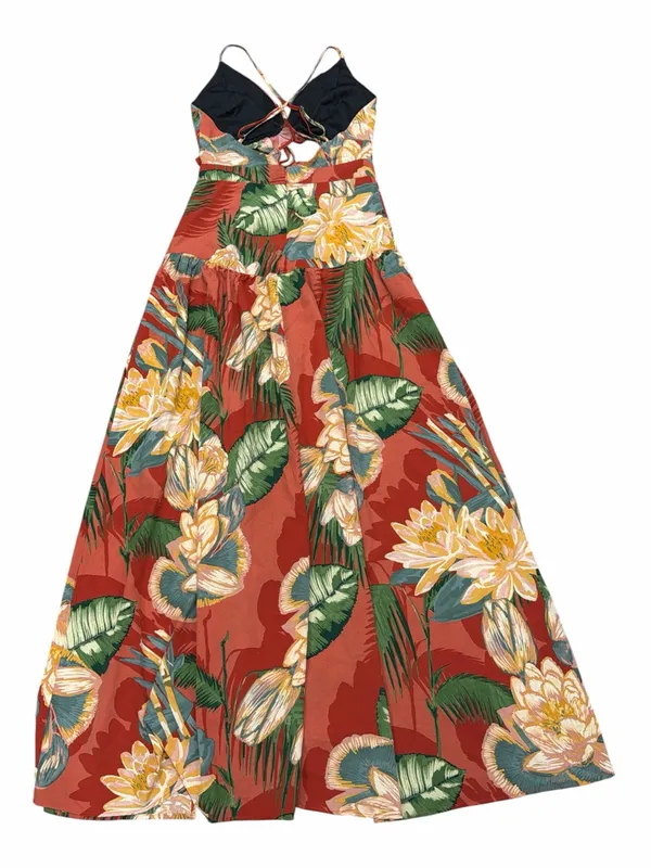 THE SANG Terracotta Tropical Floral Cutout Plunge Maxi Dress - Image 2