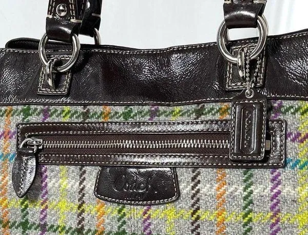Coach Penelope Tattersall Colorful Plaid Wool Shoulder Bag Purse - Image 6