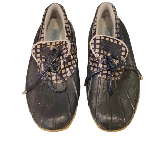 Sperry Topsiders Rain Duck Boots Low Top Blue Gray Gingham Plaid 7 Waterproof - Image 2