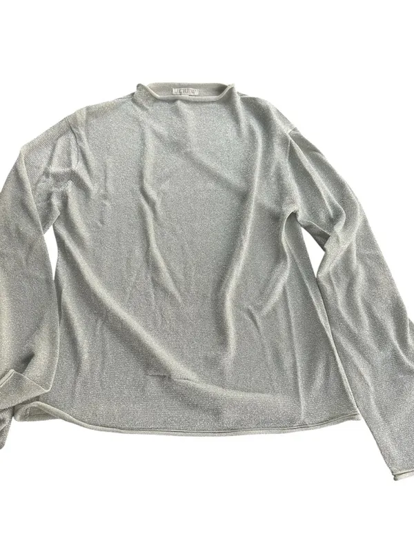 J. Crew Silver shimmer sweater roll down collar pullover sweater glam Large - Image 2