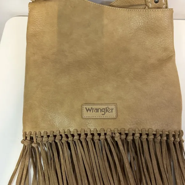 Wrangler Brown Fringe Studded Shoulder Bag Zip Closure Inner Pockets Western - Image 11