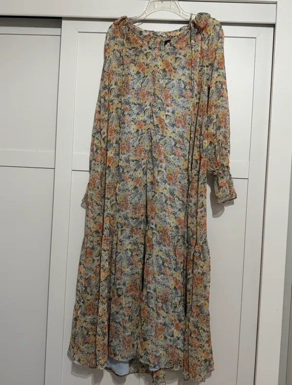 Vici Sheer Floral Maxi Dress in Peach, Blue, Cream XS - Image 3