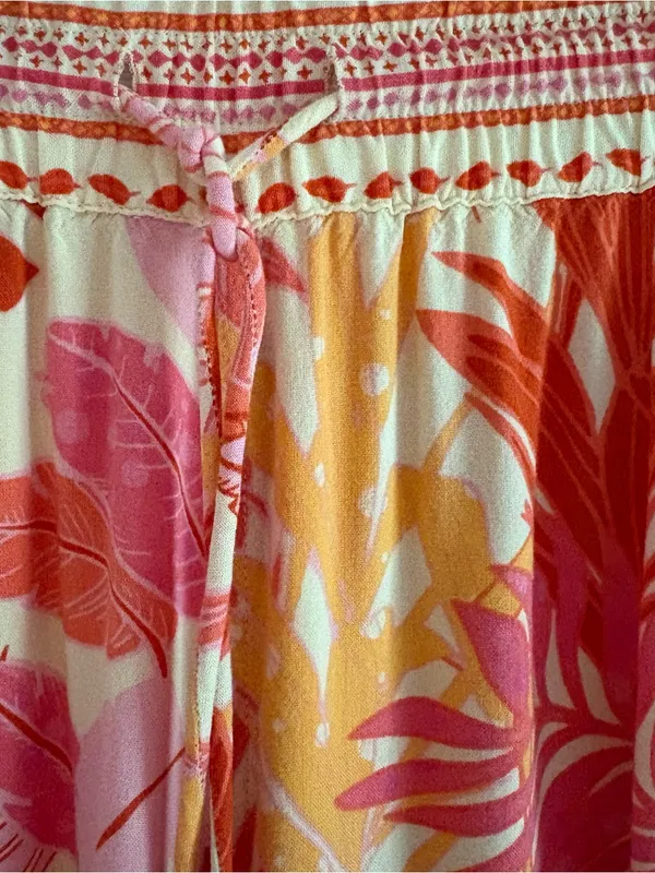 Haute Hippie Women’s Pants Medium Pink Orange Rayon Tropical Wide Leg - Image 2