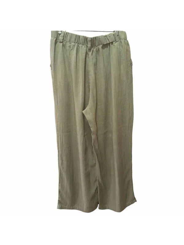 Halara Women's Green Wide Leg Pull-On Pants Tall Large Career Office Comfort - Image 2