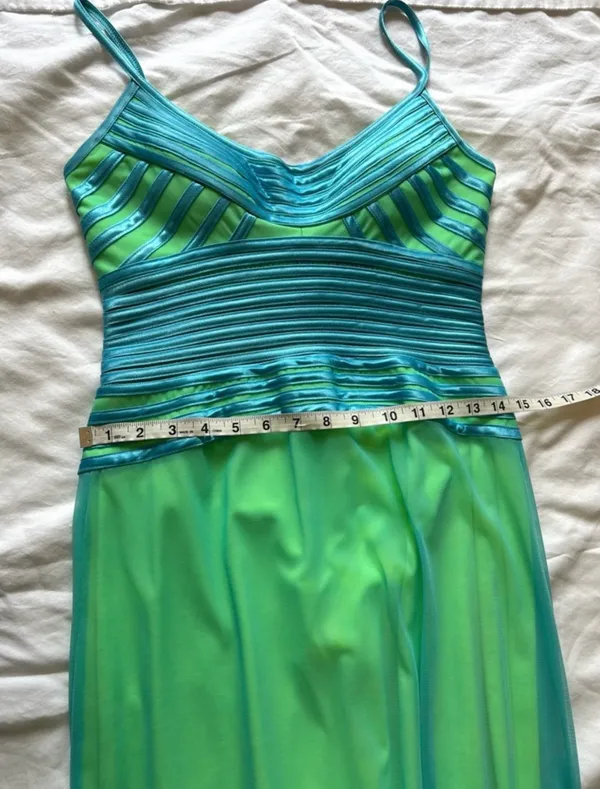 Mary. L Couture Neon Green Aqua Formal Gown Maxi Dress Size 4 Prom Pageant - Image 7