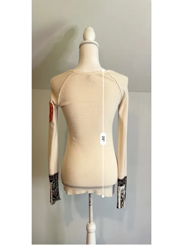 Free People Cream Long Sleeve Thermal Top with Patches XS-S - Image 5