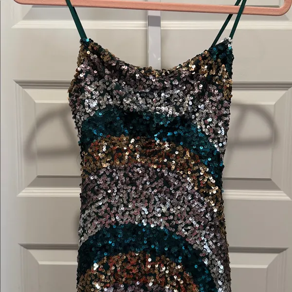 City Studio Sequin Midi Dress‎ Size 0 NWT Green Gold Silver Sparkle Party Glam - Image 4