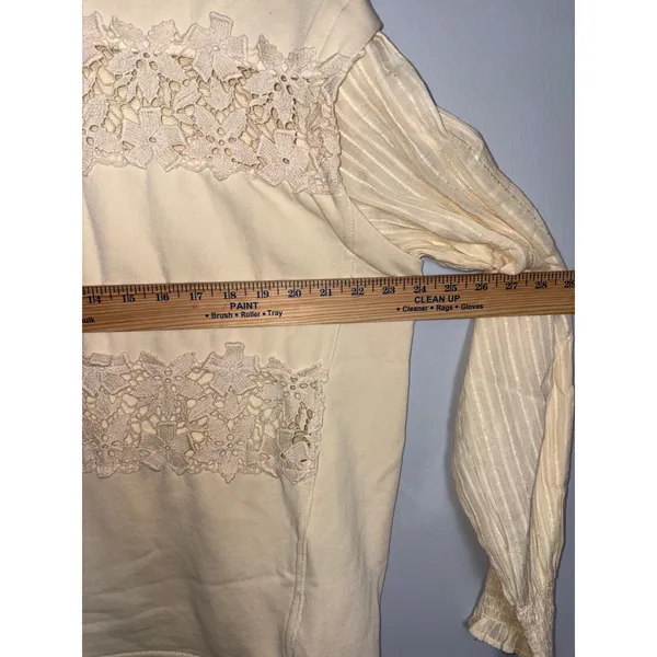 Anthropologie Floral Cutwork Pullover Cream Lace Panel Mixed Media Sweatshirt - Image 6