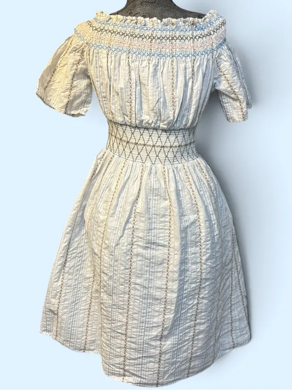 Miss Patina 100% Cotton Embroidered Smocked Off Shoulder Dress Size Small - Image 3