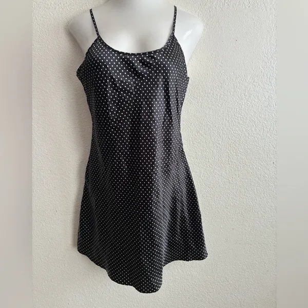Vintage Y2K Sexy Satin Dotted Black & White Gown Baby Doll Slit Dress L - Image 3