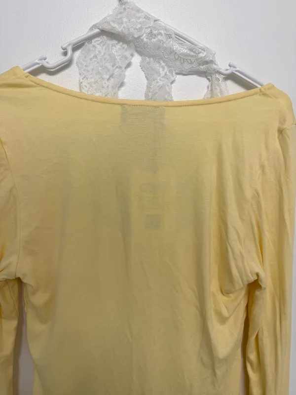 Cider Pale Yellow Long Sleeve Lace-Trim Crop Top - Image 10
