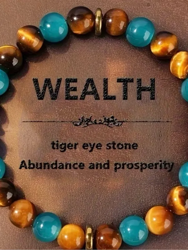 Tiger Eye and Turquoise Beaded Wealth Bracelet Brown - Image 2