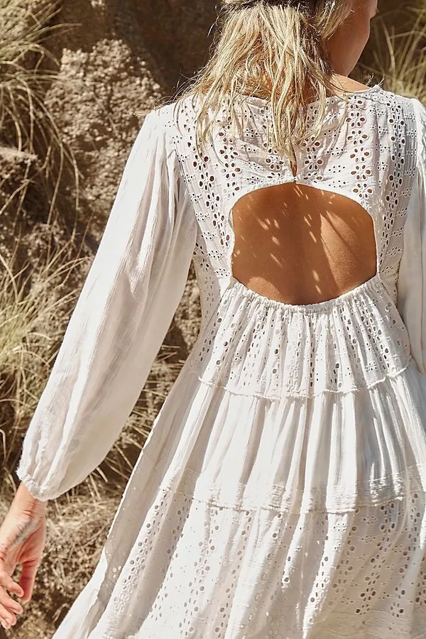 Free People Mockingbird White Eyelet Tiered Maxi Dress - Image 3