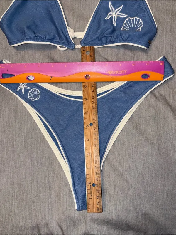 Rip Curl Small Blue Bikini Set, Shell, Triangle Top and High Leg Bottoms, Tillys - Image 6