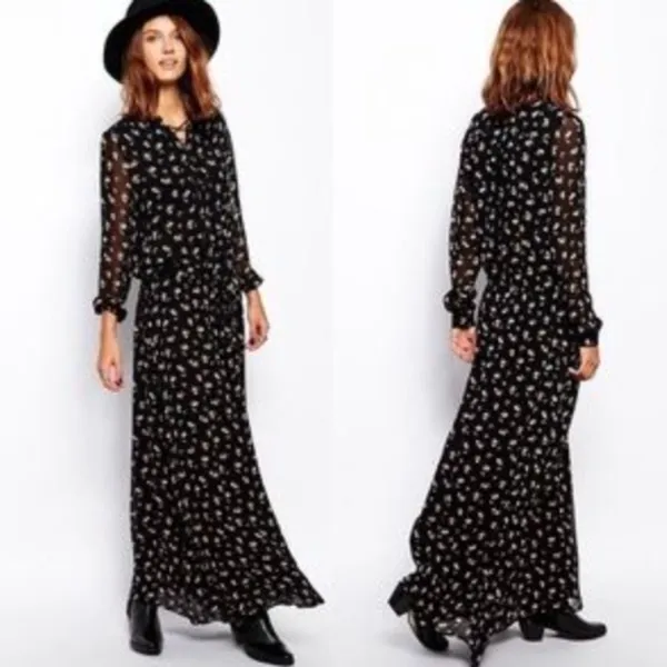Scotch & Soda Maison Scotch‎ Women's Floral Maxi Dress Black Long Sleeve Size 1 / Small - Image 2