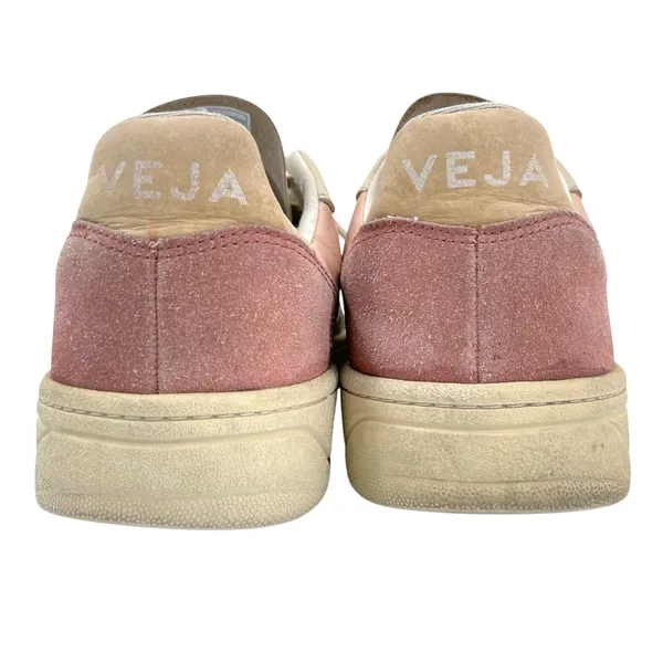 Veja V-10 Multico Colorblock Sneaker Suede Leather Pastel Pink Blue Cream Size 8 - Image 6